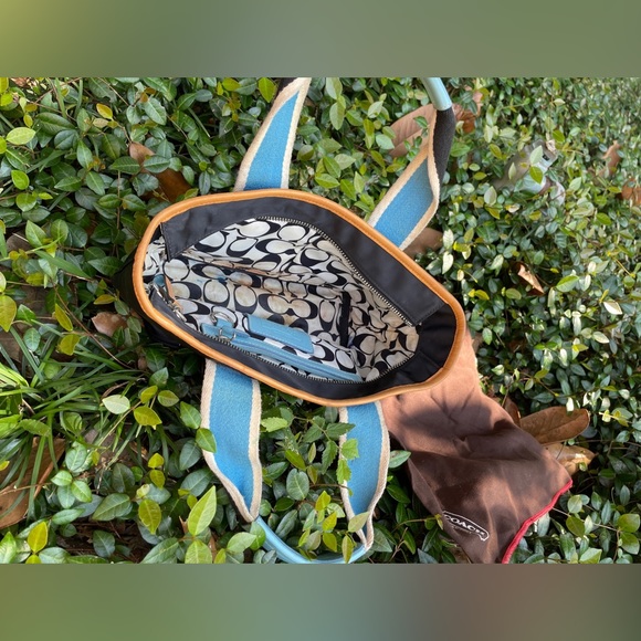 Coach Hampton 1941 Ladybug Blue Black Nylon
Leather Trim Mini Tote Bag - Picture 8 of 11